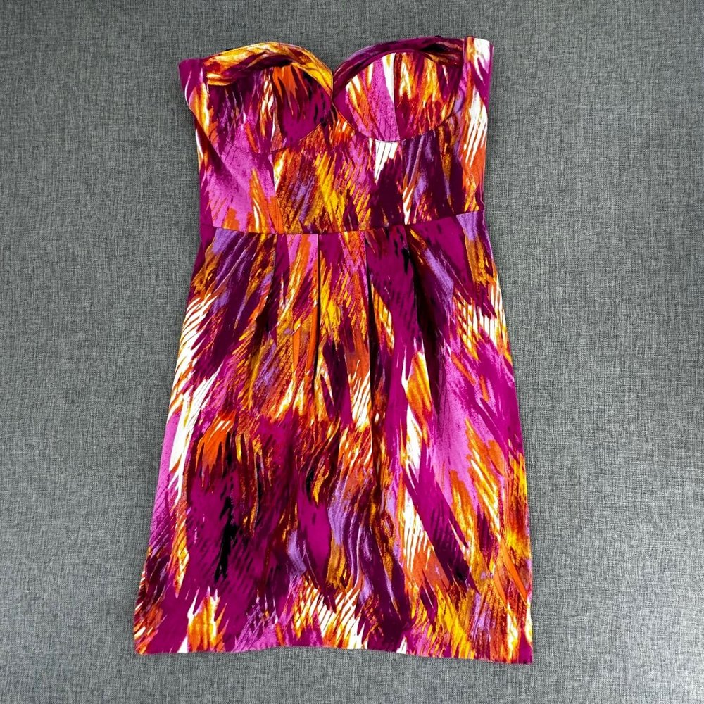 Bisou Bisou Michele Bohbot Strapless Dress Size‎ 4 Cotton Spandex Purple Yellow